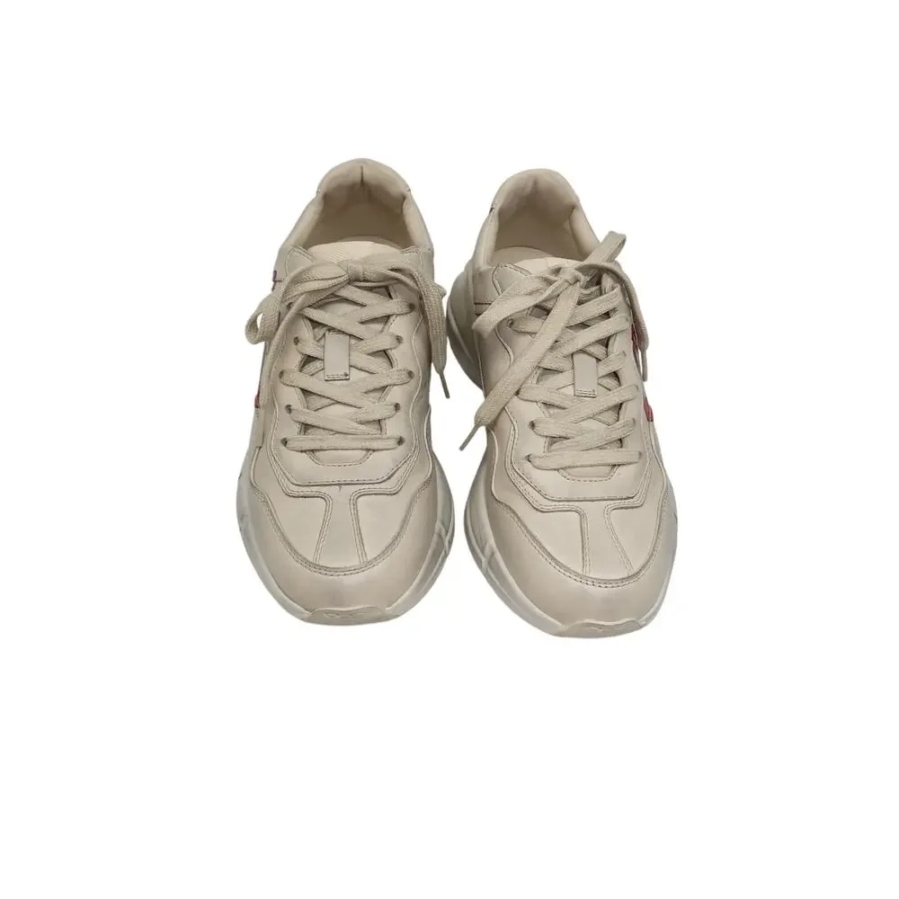 Gucci Rhyton Ivory Leather Mouth Print Lace-Up Sneakers Men's Size 5.5 US 6.5